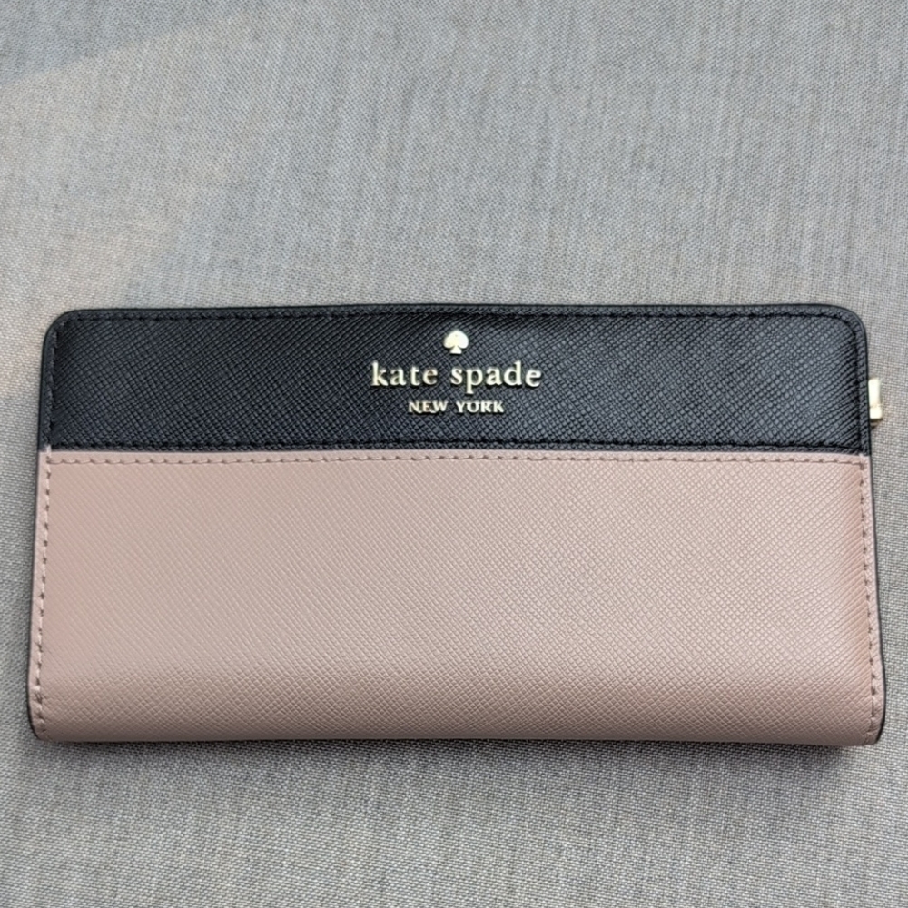 Kate Spade NY Staci Colorblock Large Slim Black, Nude, & Gold Wallet Leather